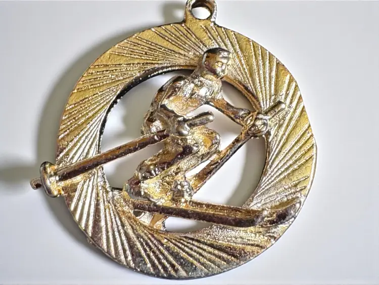 Vintage Gold Plated Skier Skiing Charm Pendant