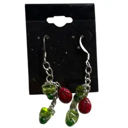 Glass Ladybug Dangly Hook Earrings 2” long