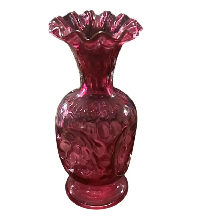 Fenton Cranberry 7” Ruffled Top Art Glass Vase, Great Optics