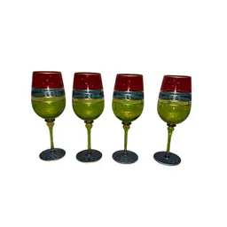 Set of 4 Bohemian Pier 1 P1C7 Multicolor Water Goblet / Wine Glass - 9 1/4" Tall