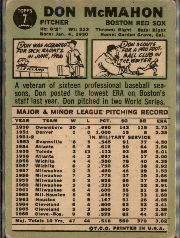 1967 Topps #7 Don McMahon - (pk3) - Boston Red Sox
