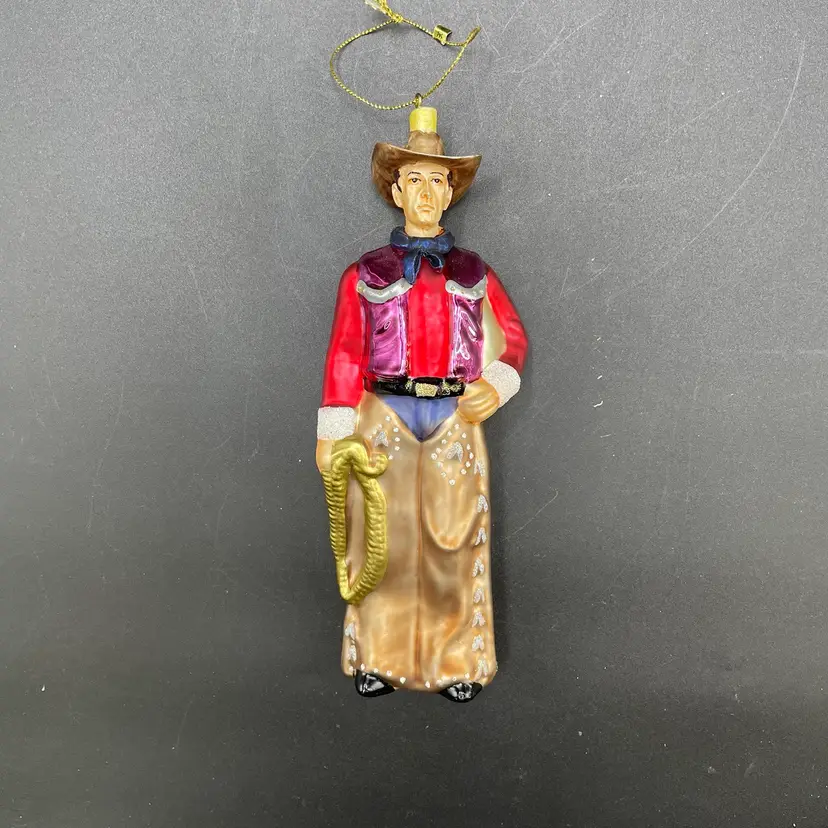 Cowboy Blown Glass Large Christmas Ornament Western Rodeo Holiday Decor