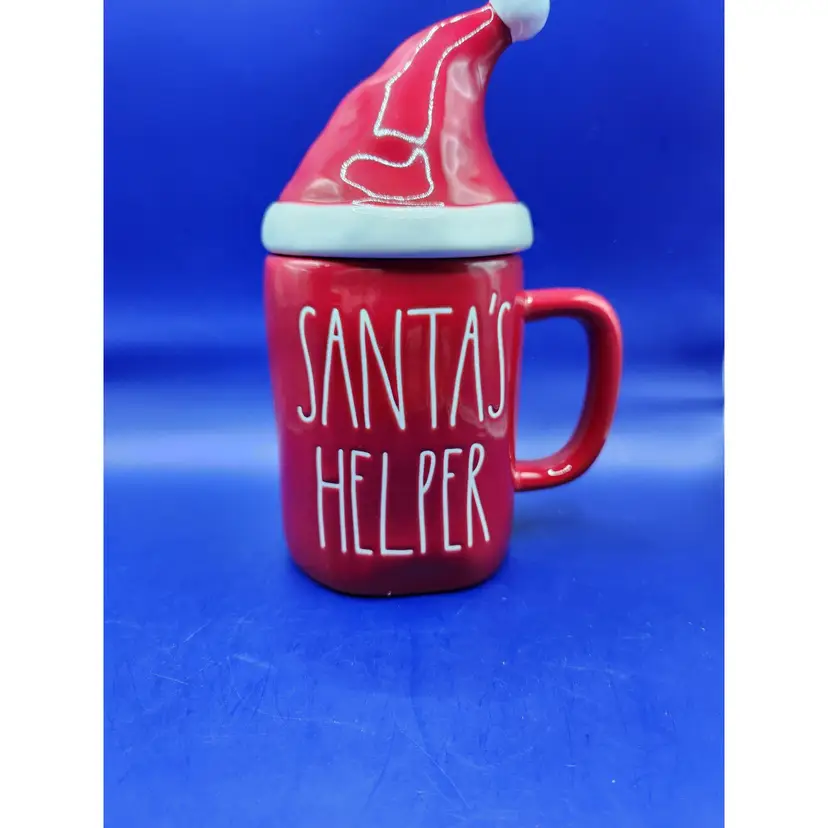 Rae Dunn SANTA'S HELPER Mug with Stocking Hat Lid