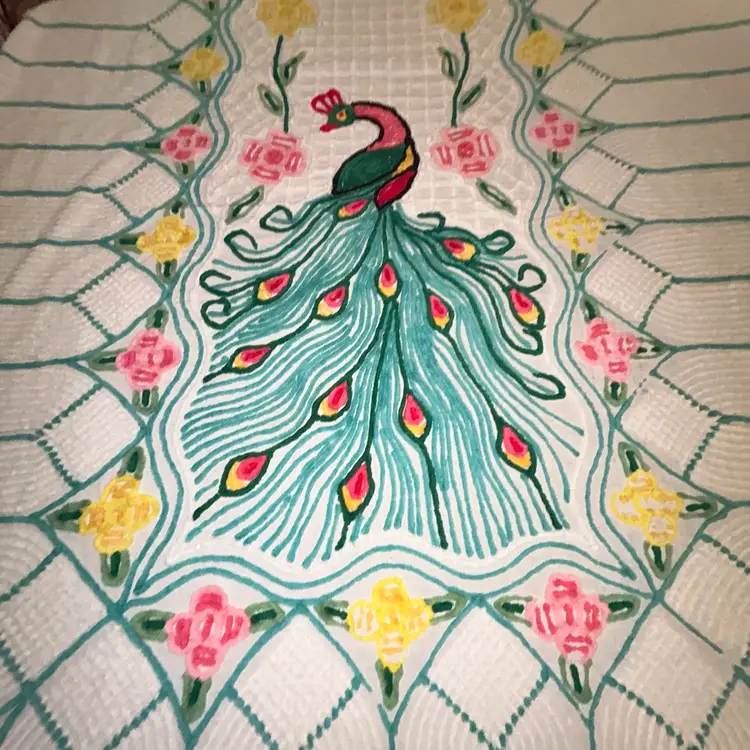 Vintage Chenille Peacock Bespread-Twin Size