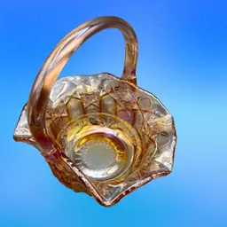 Vintage LE Smith Glass Basket Peach  Glass Quintec Pattern 7”