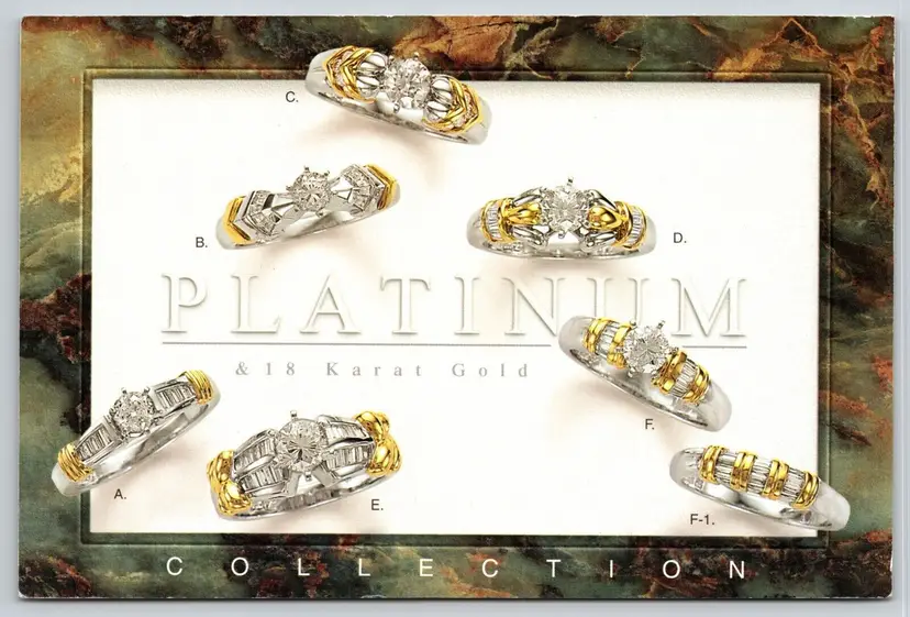 Postcard Mountz Jewelers Platinum 18 Karat Gold Collection Jewelry Wedding Rings