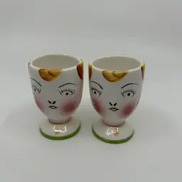 2 Vintage Hand Painted Lady Head Porcelain Egg Cups
