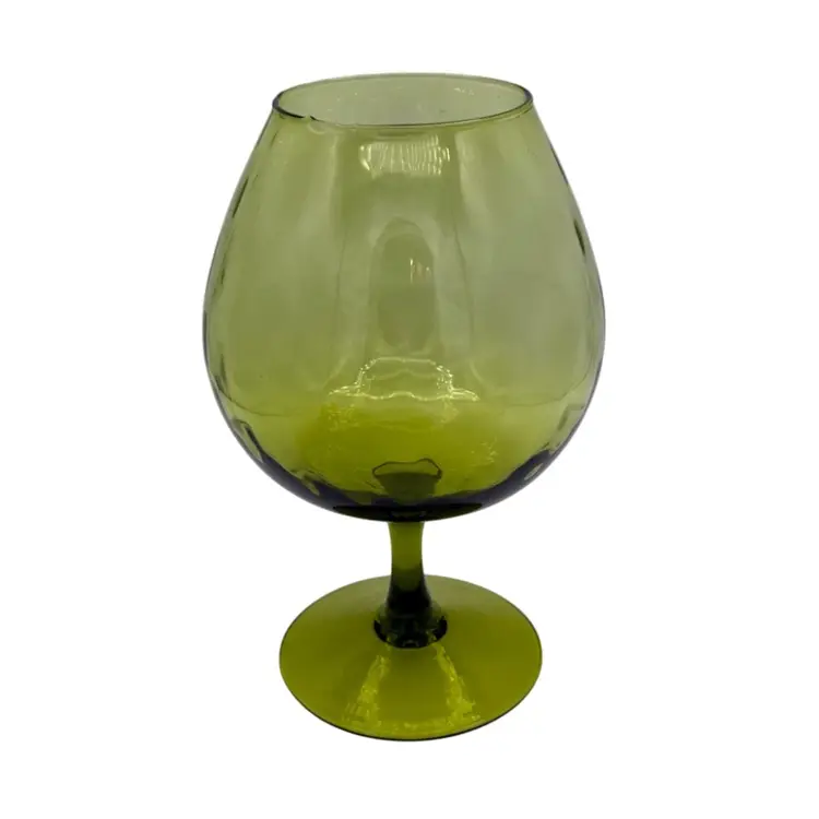 Vintage Mid Century Modern Empoli Olive Green Glass Snifter 9”