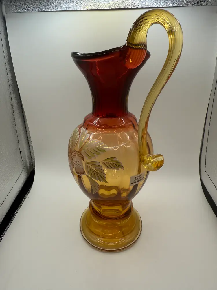 Limited Edition 1999 Fenton Art Glass Historic Collection Amberina Pitcher/Ewer Woodland Bouquet