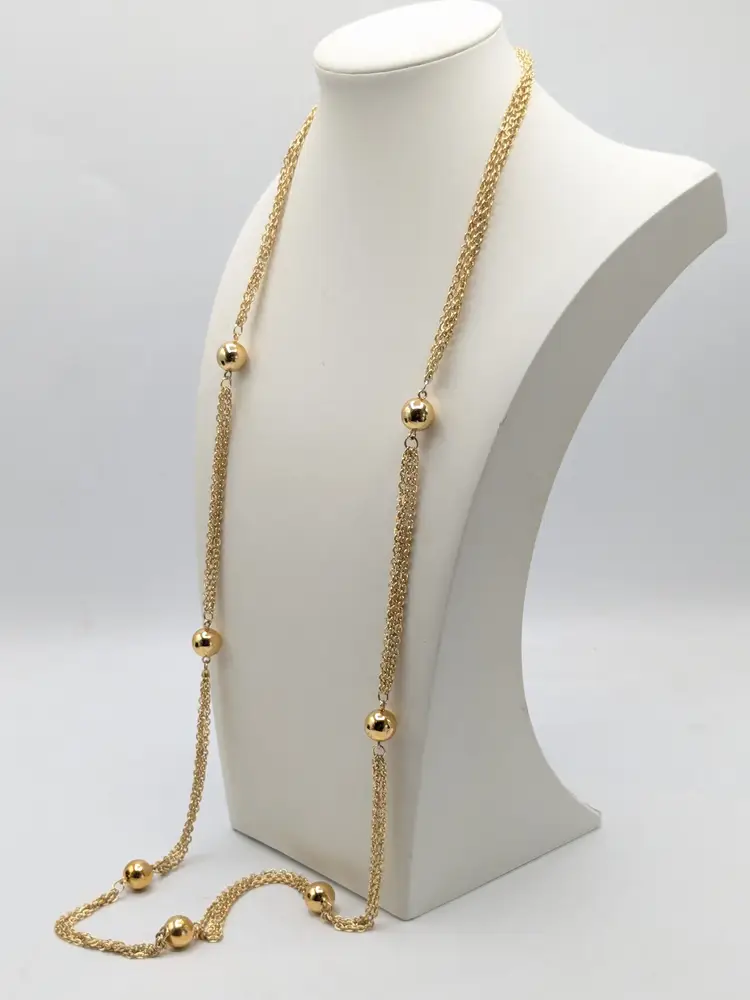 Vintage Gold Tone Three-Strand Necklace with Round Beads