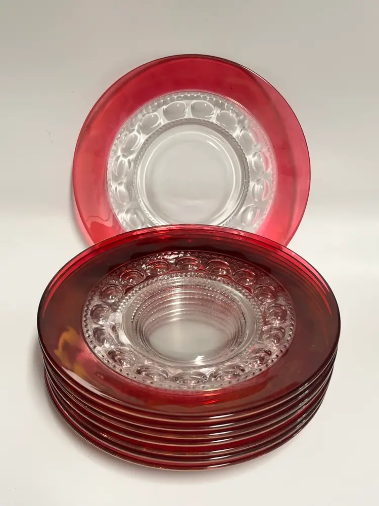 Tiffin -Franciscan -Kings Crown- Ruby Flash 8 1/4" Luncheon Plates (8)