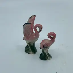 Vintage Pair Of Miniature Ceramic Flamingos, Sea world, Japan