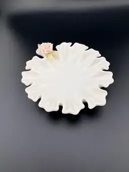 Vintage Lemille Bone China Trinket Dish with Mini Flower 5" Long x 4.25" Wide -  Ardalt