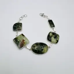 Handcrafted 5-Stone Prehnite Bracelet in Sterling Silver Finish