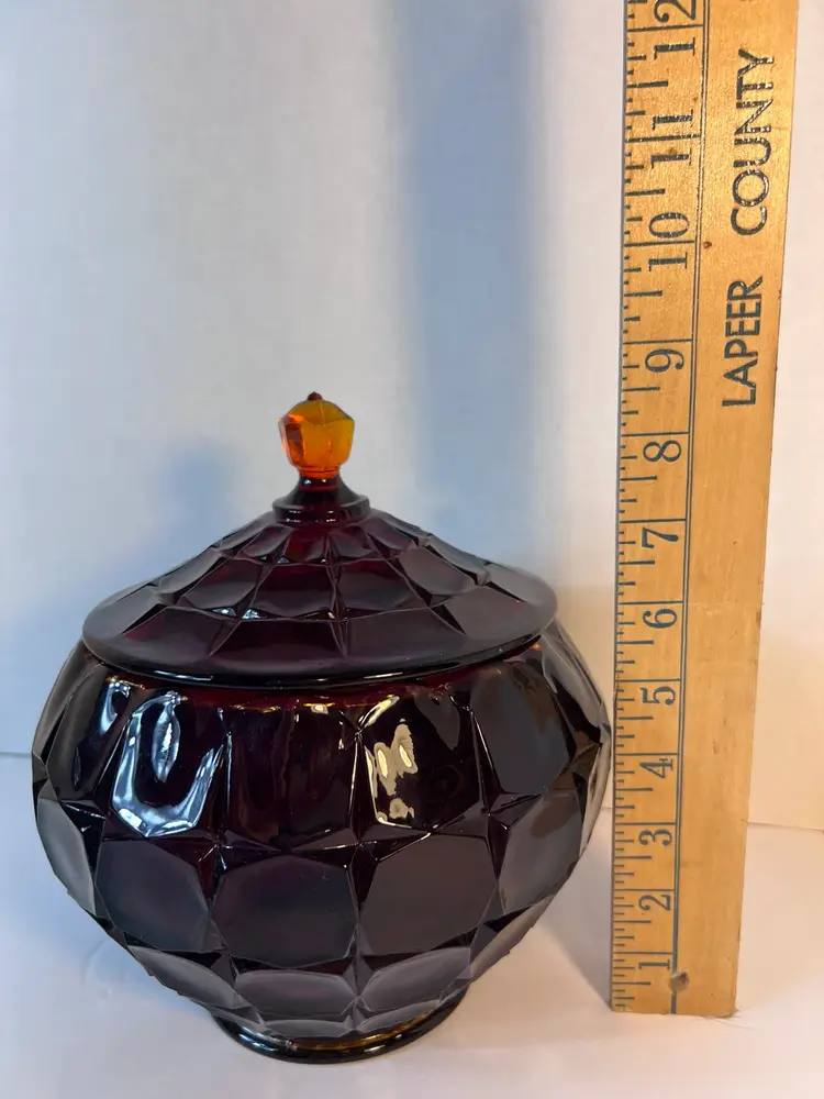 Vtg. Orignial Indiana Constellation Tiara Exclusive Sunset Glass Canister 8.5” With Lid. Cadmium Glows
