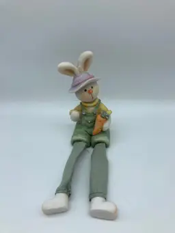 8" Bunny Rabbit Dangle Leg Figurine, Shelf Sitter