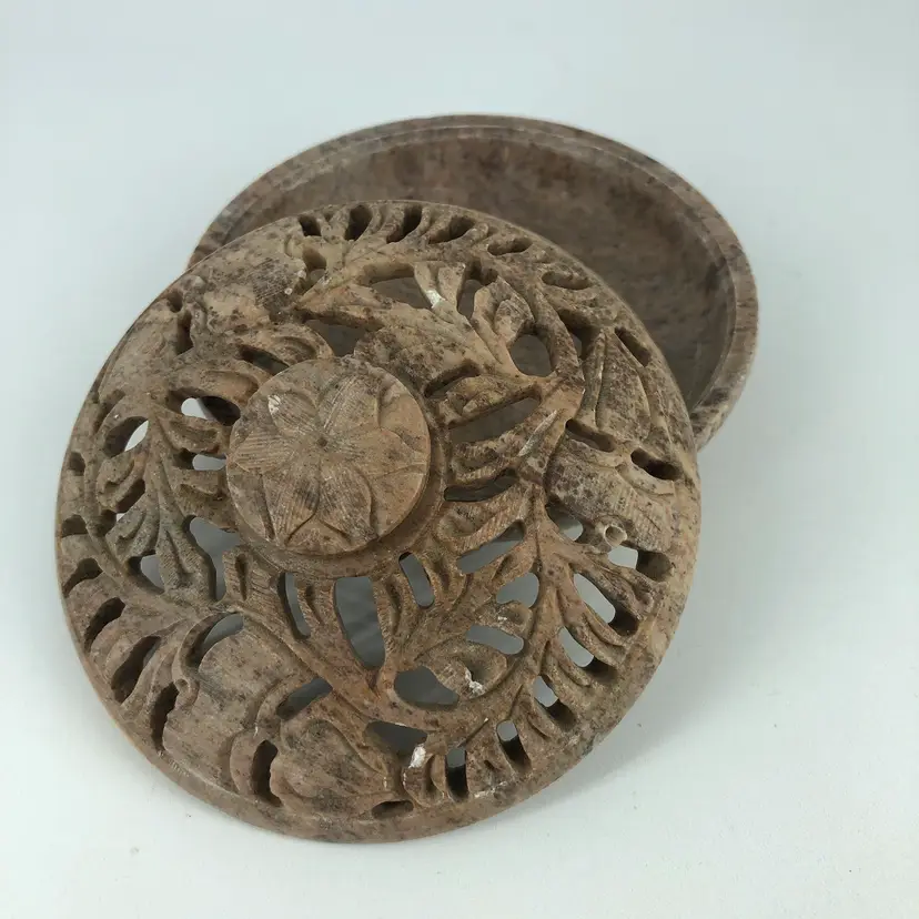 Vintage Detailed Hand-Carved Soap Stone Trinket Box