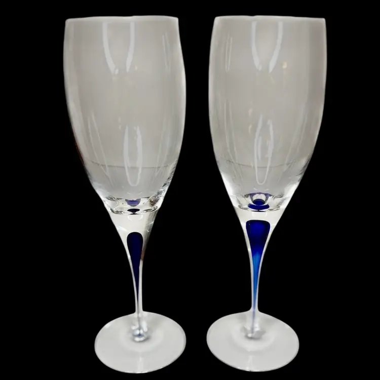 Orrefors 1984 Intermezzo Blue Drop made in Sweden Wine Glasses