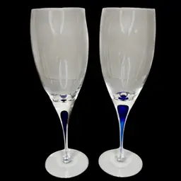 Orrefors 1984 Intermezzo Blue Drop made in Sweden Wine Glasses