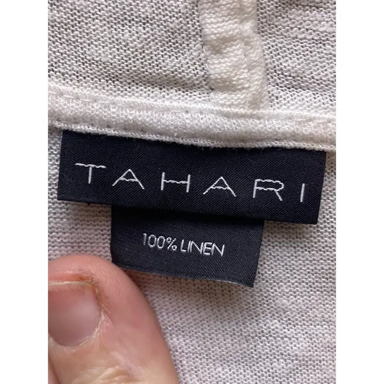 Tahari Cardigan Womens Large White Linen Open Front Hooded Beachy Costal Coverup