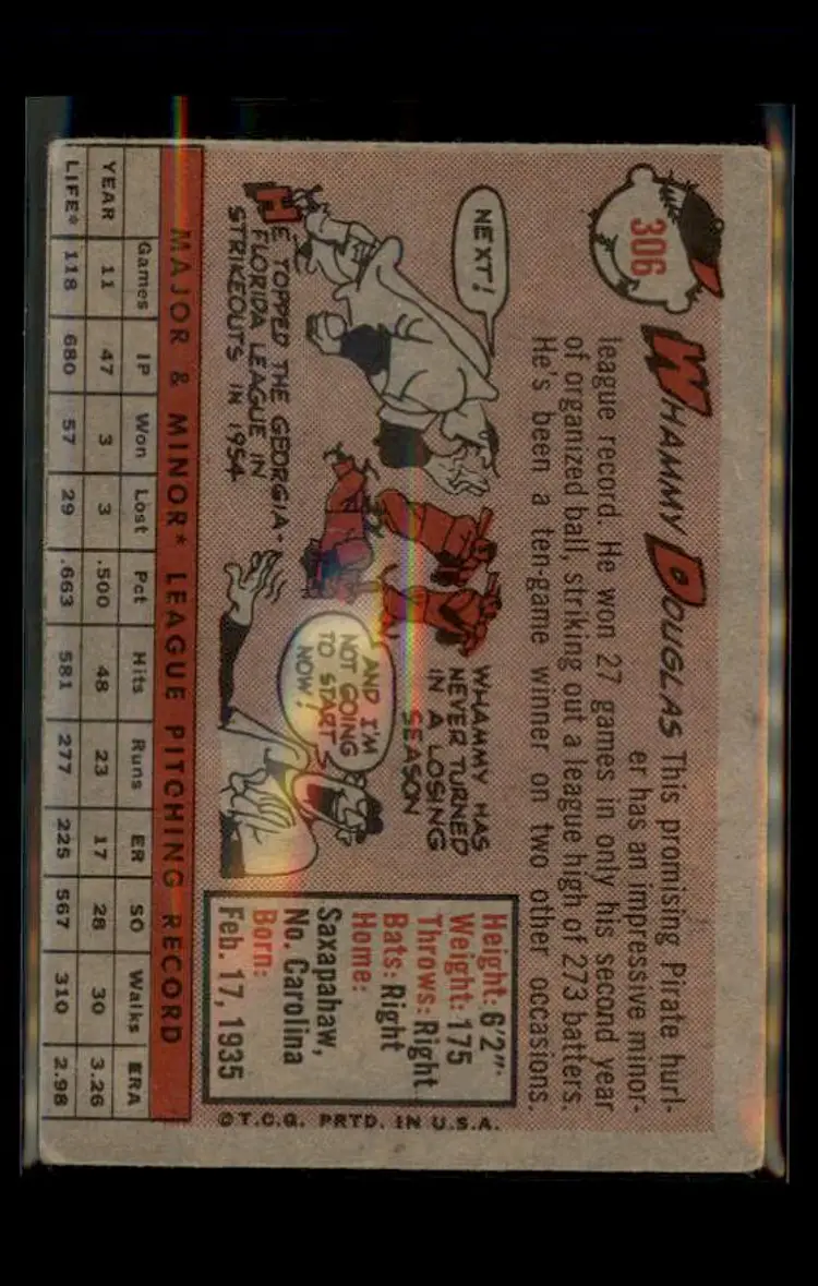 1958 Topps #306 Whammy Douglas - (pk4) - Pittsburgh Pirates