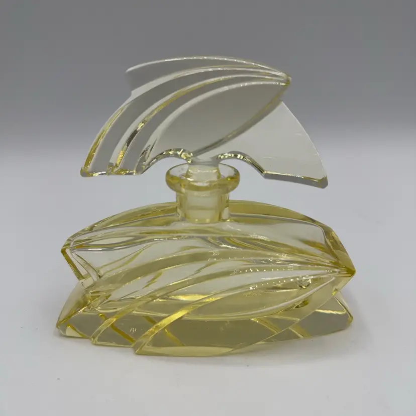 Czech Yellow Geometric Art Deco 80’s Revival Glass Perfume Bottle