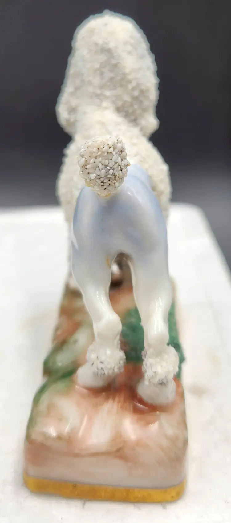 Antique German Chelsea White Snobby Poodle Dog Figurine Confetti Anchor Mark