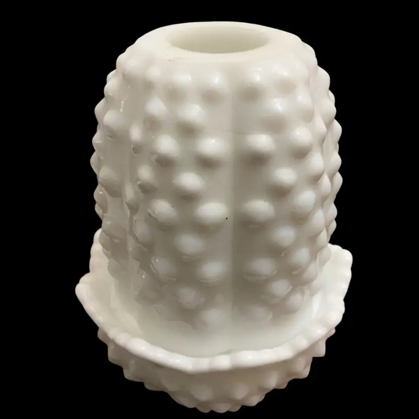 2-piece Fenton Milk Glass Hobnail Fairy Light 4.5” x 3” Shade Glows!