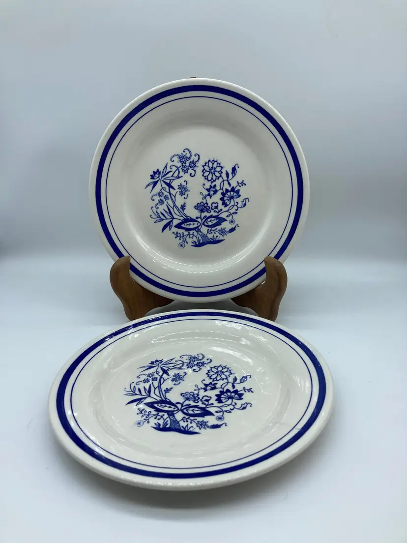 Vintage OXFORD (Brazil) OXF4 Blue Onion Pattern Luncheon Plates (2)