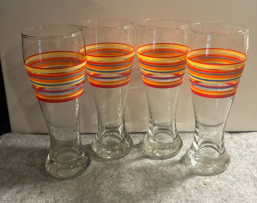 4 Pier 1 Orange Striped Pilsner Beer Glasses  # 2889