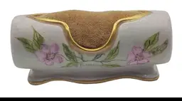 Vintage True Love Pin Cushion Porcelain Floral Design Gold Accents