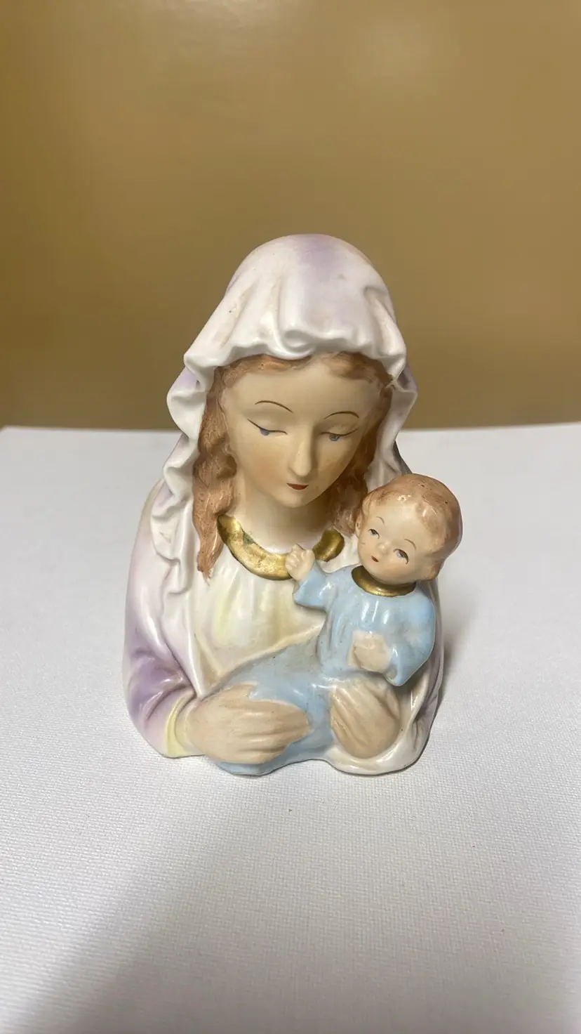 Napco Blessed Mother Mary Child Jesus Madonna Porcelain Planter Japan R-7075