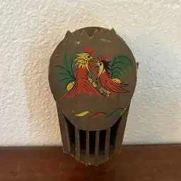 Vintage Wooden Hanging Knife Block Painted Rooster Folk Art 5 Slots