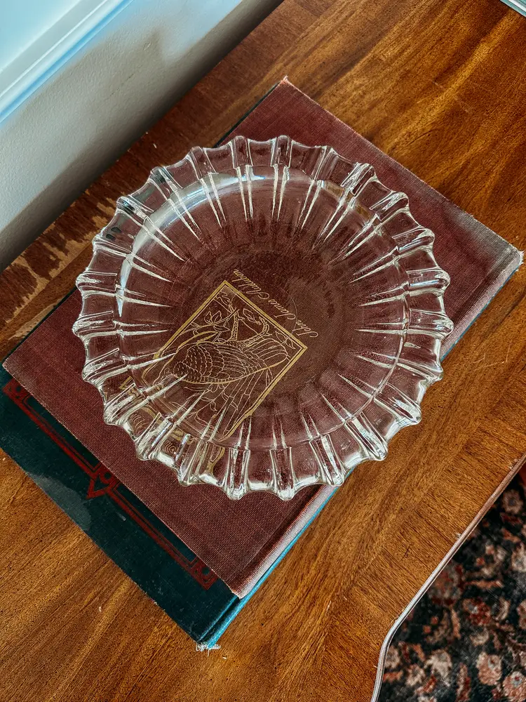 Vintage Fostoria 10" Large 1940's Round Ashtray In a Pressed Clear Glass Design