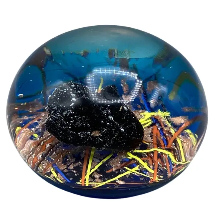 Ferro & Lazzarini Murano Paperweight Aventurine Face Colorful Signed