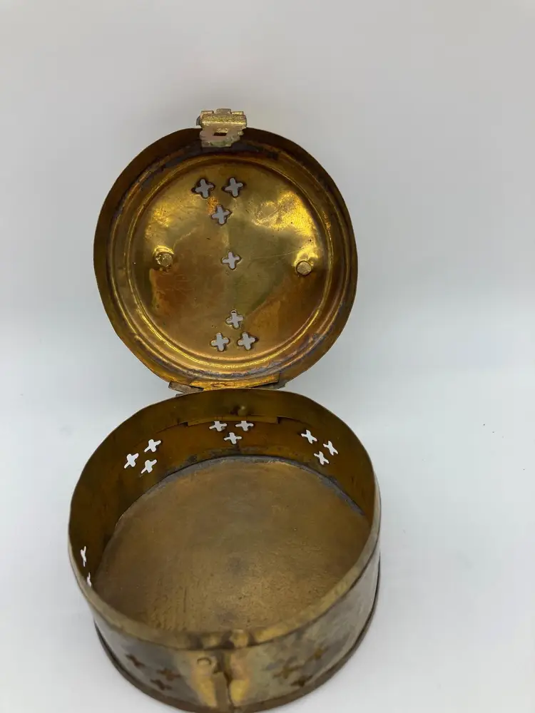 Vintage Cricket Trinket Incense Box Pierced Brass Cage 3" Hinged Lid