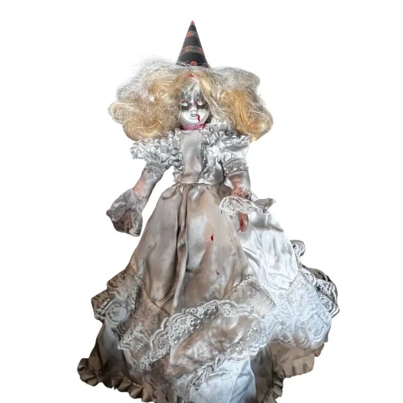 21 vintage Up, Cycled By Me, Handpainted, Creepy, Bride, Witch Halloween Decor