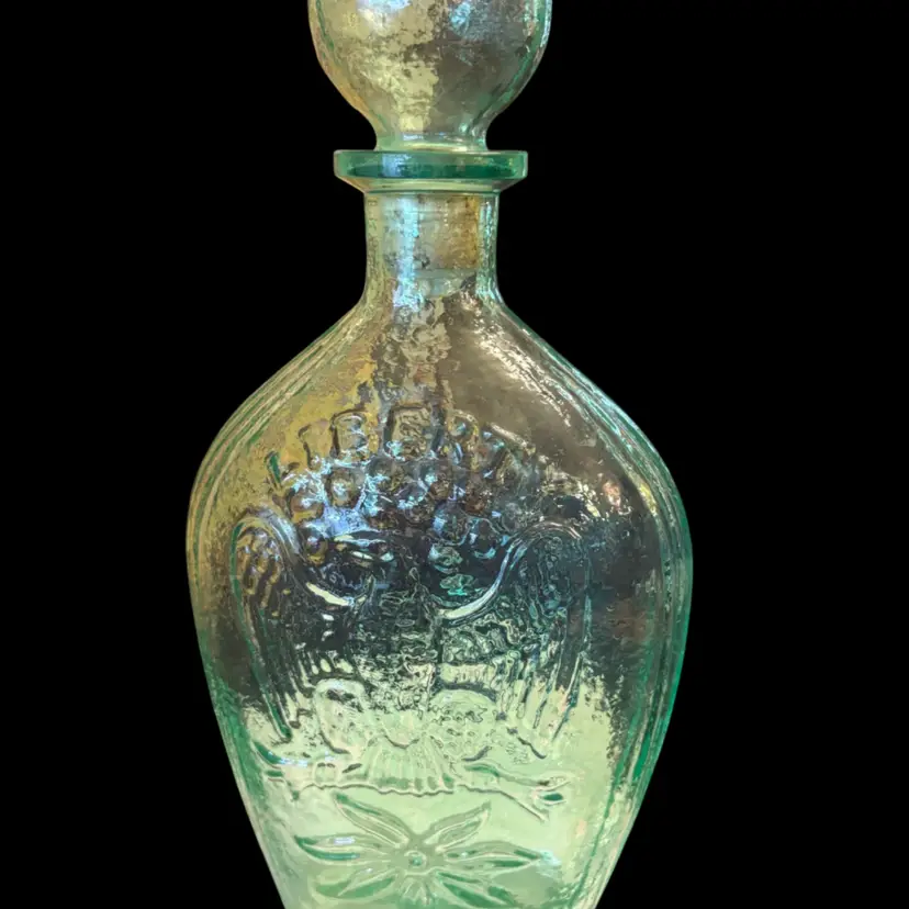 VINTAGE LORD CALVERT WHISKEY DECANTER GREEN WITH KNOB STOPPER LIBERTY