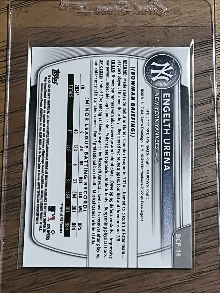 Engelth Urena 2025 Bowman Chrome Yellow Wave Refractor 64/75 New York Yankees