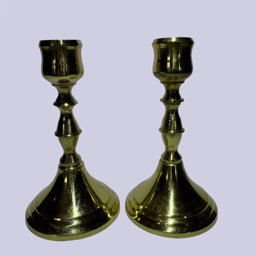 Set of 2 Vintage Solid Brass Candleholders 4” Tall Taiwan