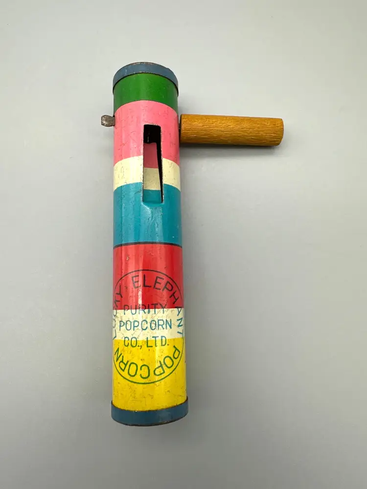 Vintage Noise Maker Lucky Elephant Purity Popcorn Co With Wooden Handle RARE