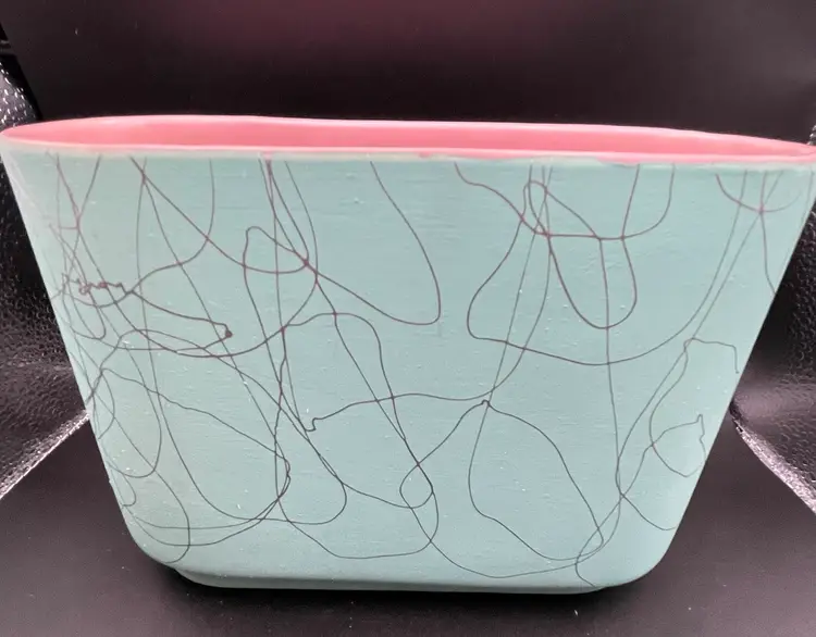 Mid-Century Atomic Turquoise Shawnee Pottery Spaghetti Motif Planter Vase