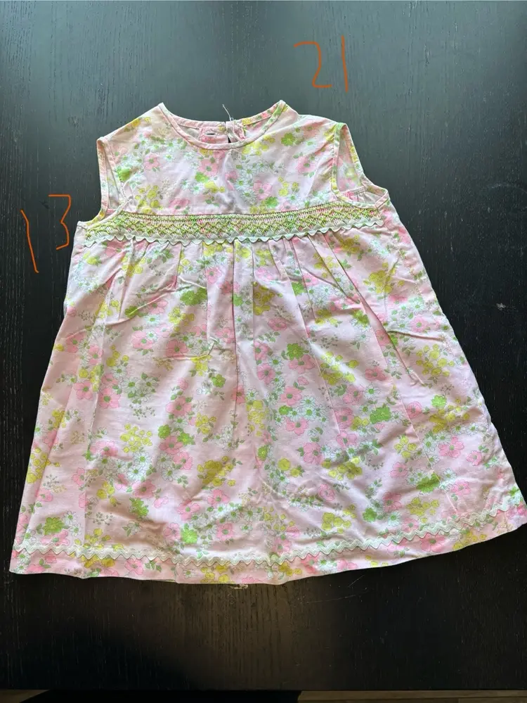Vintage Baby Girls Mini Mod Dress Floral Pink And Yellow