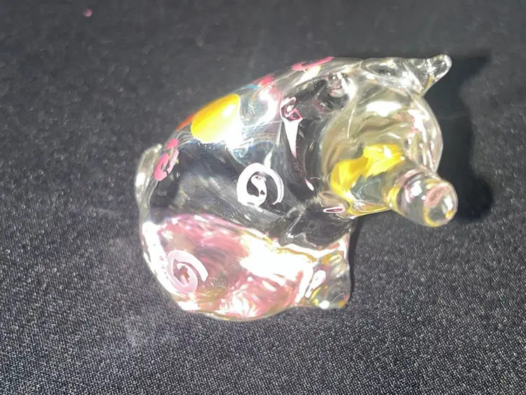 Hand blown Hand Painted Art Glass Pig Laying Down