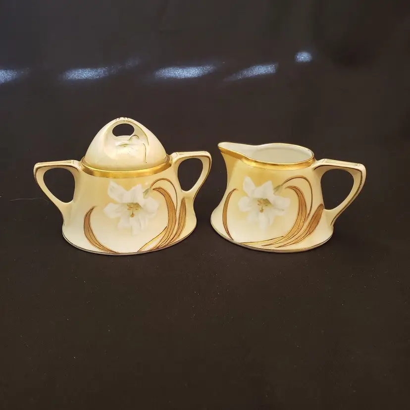 Creamer Covered Sugar Set Porcelain Floral BT Co Germany Vintage