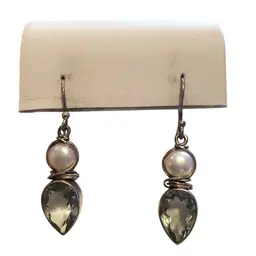 Sterling Pearl & Prasiolite Earrings