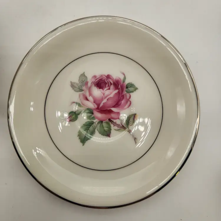 Ancestral Manor Rose Tea Cup and Saucer Fine Translucent China Platinum USA