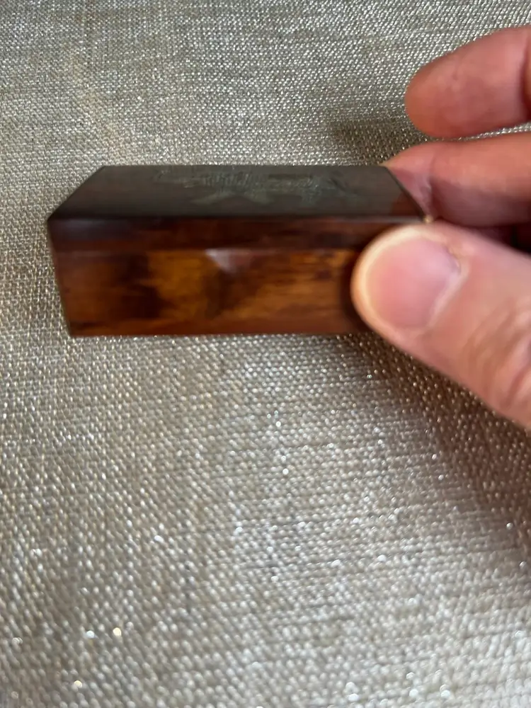 Miniature Wooden & Brass Trinket Box w/ Elephant on Lid, 2 Sides w/ Brass