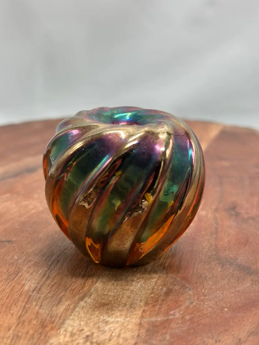 Vintage Maytum Studio Art Glass Paperweight Perfume Mini Vase Iridescent Swirl Signed
