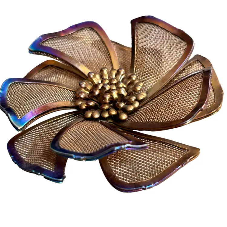 Vtg. BED Layered Mesh Flower Brooch